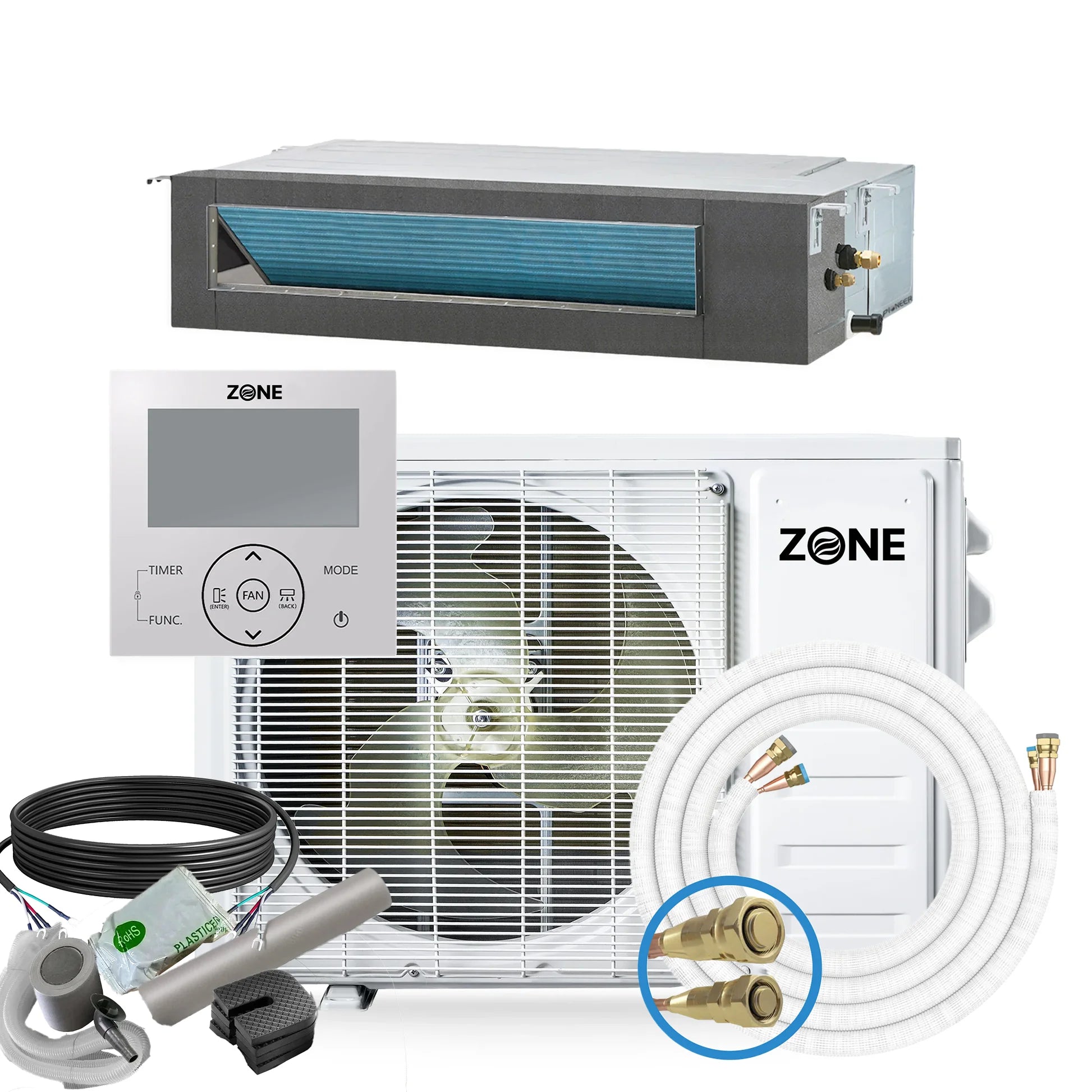 Zone Air® Thin-Air 11,000 BTU 19 SEER2 230V Concealed Mini-Split Heat Pump AC - Up to 550 Sq Ft